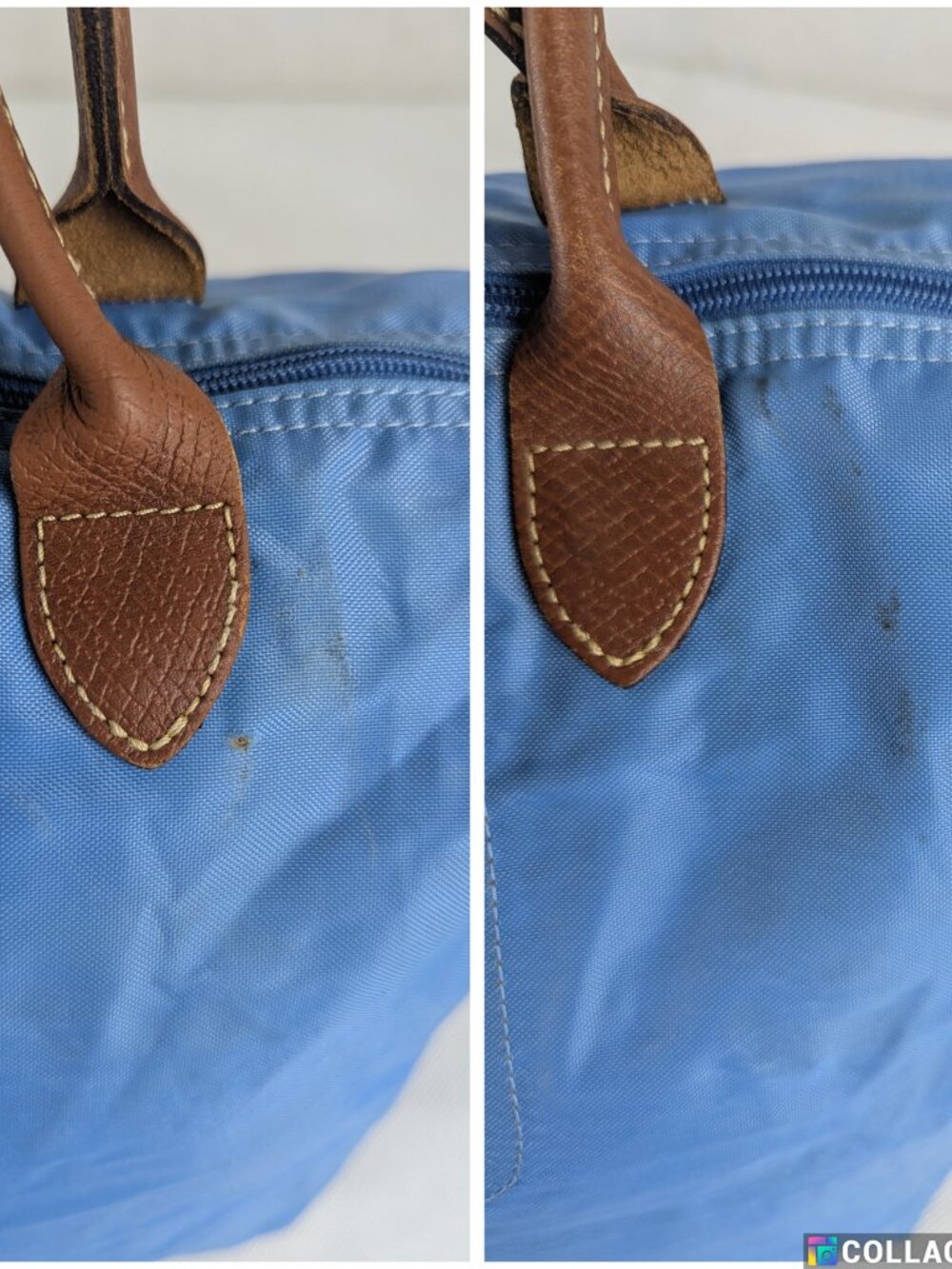 Pre-Owned Longchamp Le Pliage Blue Tote Bag Nylon Leather Trim - Authentic - Picture 14 of 16